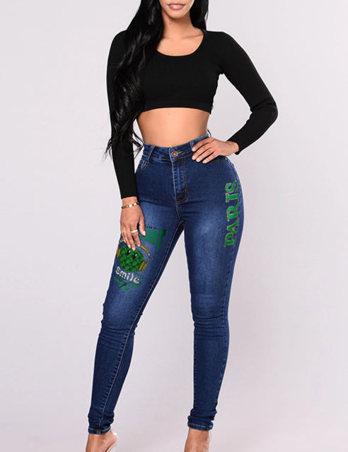 Fashion Print Skinny Jeans in Blue TQV510004-5