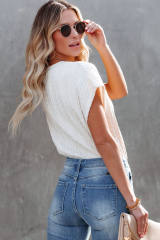 White Textured Knit Short Sleeve Top LC25119034-1