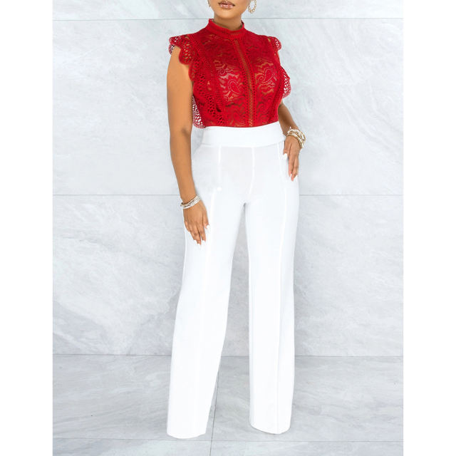 Solid White Back Zipper Straight Leg Pants TQV510001-1
