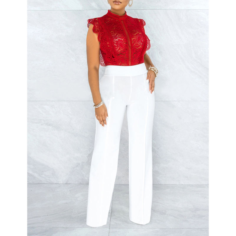 Solid White Back Zipper Straight Leg Pants TQV510001-1