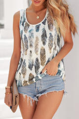 Dark Blue Aztec Feather Tank Top LC256607-5