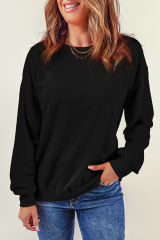 Black Plain Crew Neck Pullover Sweatshirt