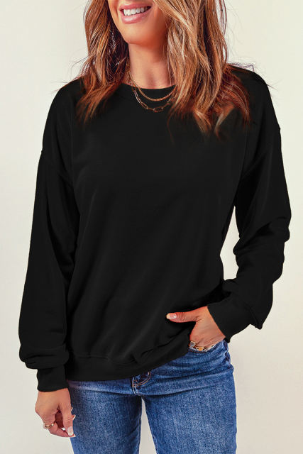 Black Plain Crew Neck Pullover Sweatshirt