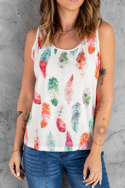 Multicolor Aztec Feather Tank Top LC256607-22