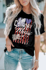 Black Country Music American Flag Print Short Sleeve T Shirt LC25220380-2