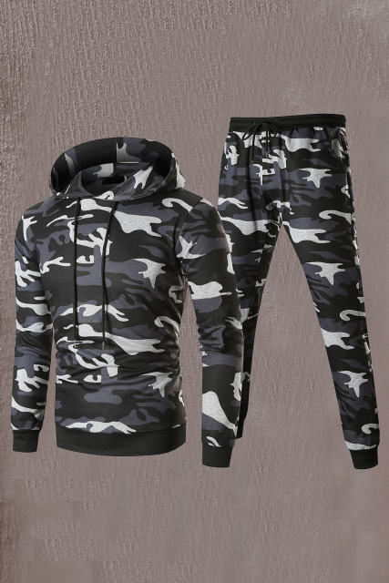 Men Camouflage Print &amp; Drawstring Hoodie Tracksuit MC622017-11