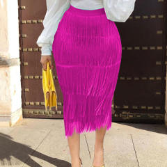 Rosy High Waist Slim Fit Tassel Pencil Skirt