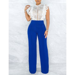 Royal Blue Back Zipper Straight Leg Pants TQV510001-62