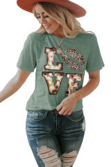 Green Crew Neck Cartoon Letter Print Valentine Tee LC2522121-9
