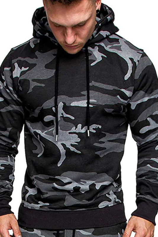 Men Camouflage Print &amp; Drawstring Hoodie Tracksuit MC622017-11