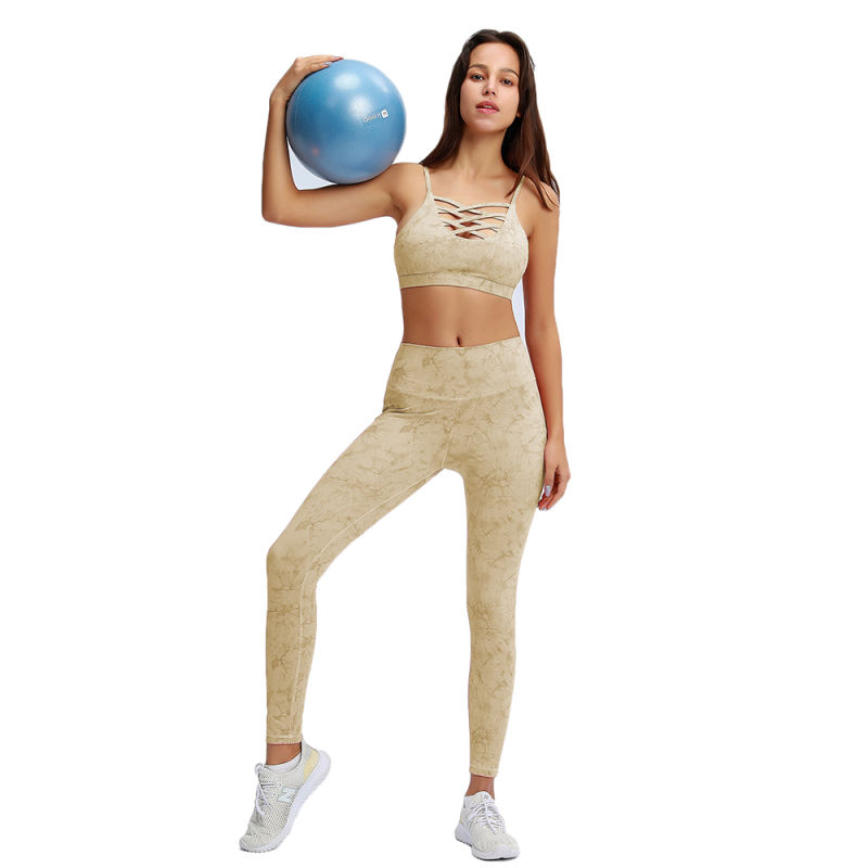 Light Yellow Tie Dye Print Front Criss Cross Bra with Pant Set TQK710272-42