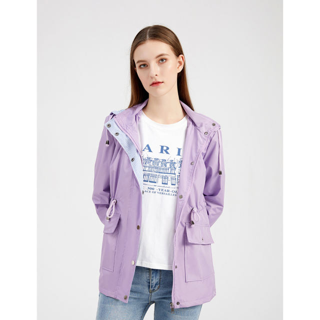 Light Purple Hooded Detachable Windproof Plus Size Windbreaker TQK280123-38