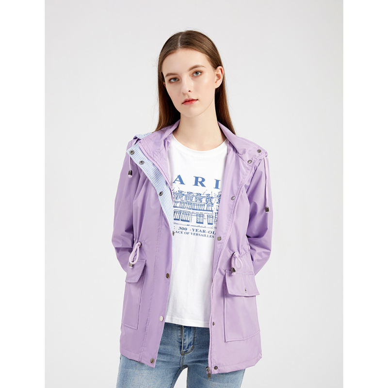 Light Purple Hooded Detachable Windproof Plus Size Windbreaker TQK280123-38