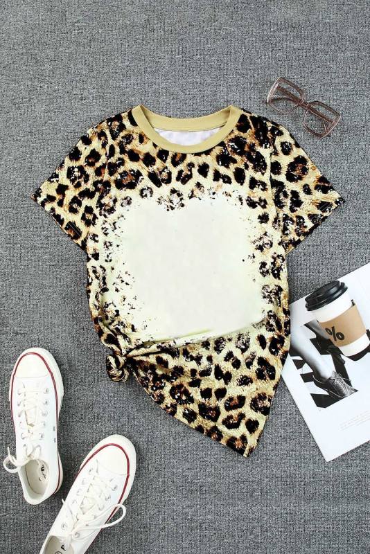 Leopard Bleached O-neck Short Sleeve T Shirt LC25219744-20