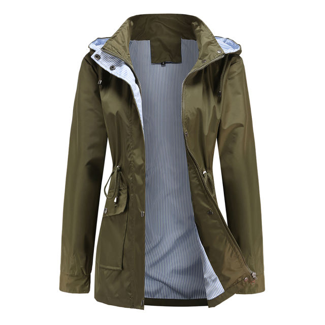 Army Green Hooded Detachable Windproof Plus Size Windbreaker TQK280123-27