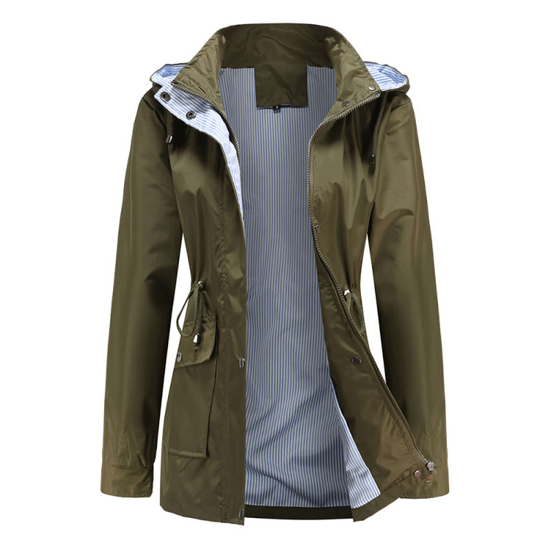 Army Green Hooded Detachable Windproof Plus Size Windbreaker TQK280123-27
