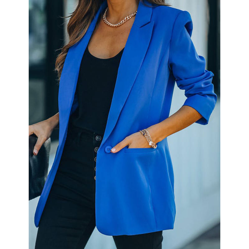 Blue Candy Button Lapel Collar Long Sleeve Blazer TQK260052-5