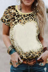 Leopard Bleached O-neck Short Sleeve T Shirt LC25219744-20