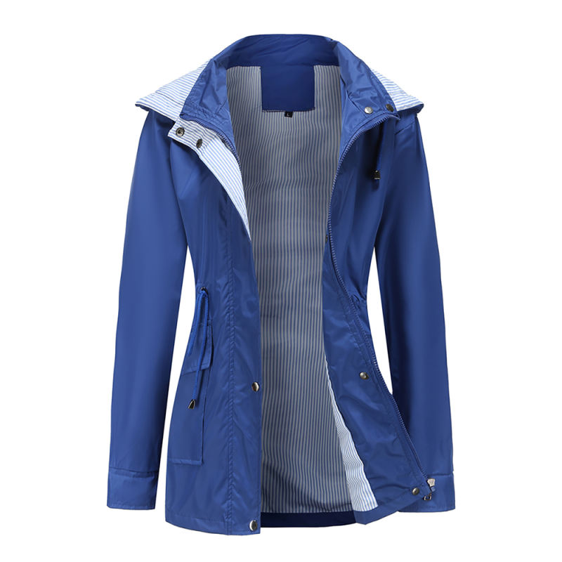 Blue Hooded Detachable Windproof Plus Size Windbreaker TQK280123-5