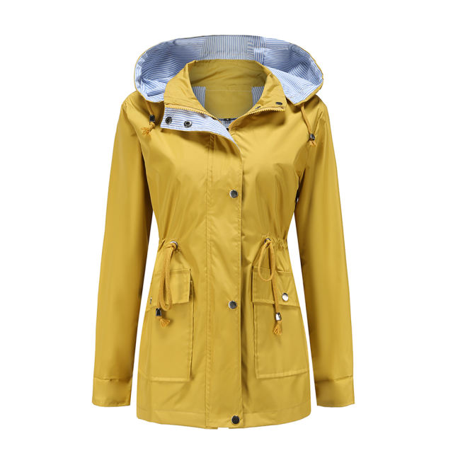 Yellow Hooded Detachable Windproof Plus Size Windbreaker TQK280123-7