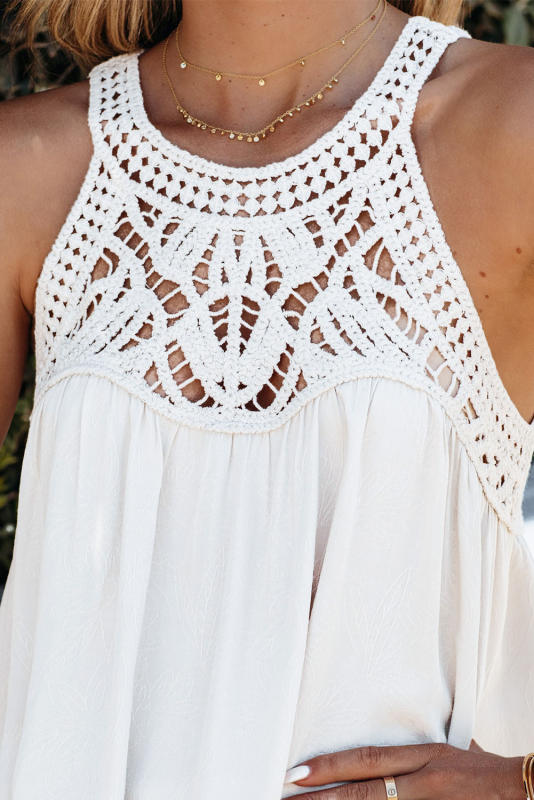 White Lace Crochet Sleeveless Babydoll Top LC2567725-1