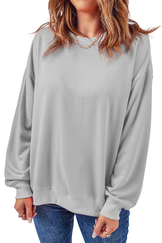 Gray Plain Crew Neck Pullover Sweatshirt