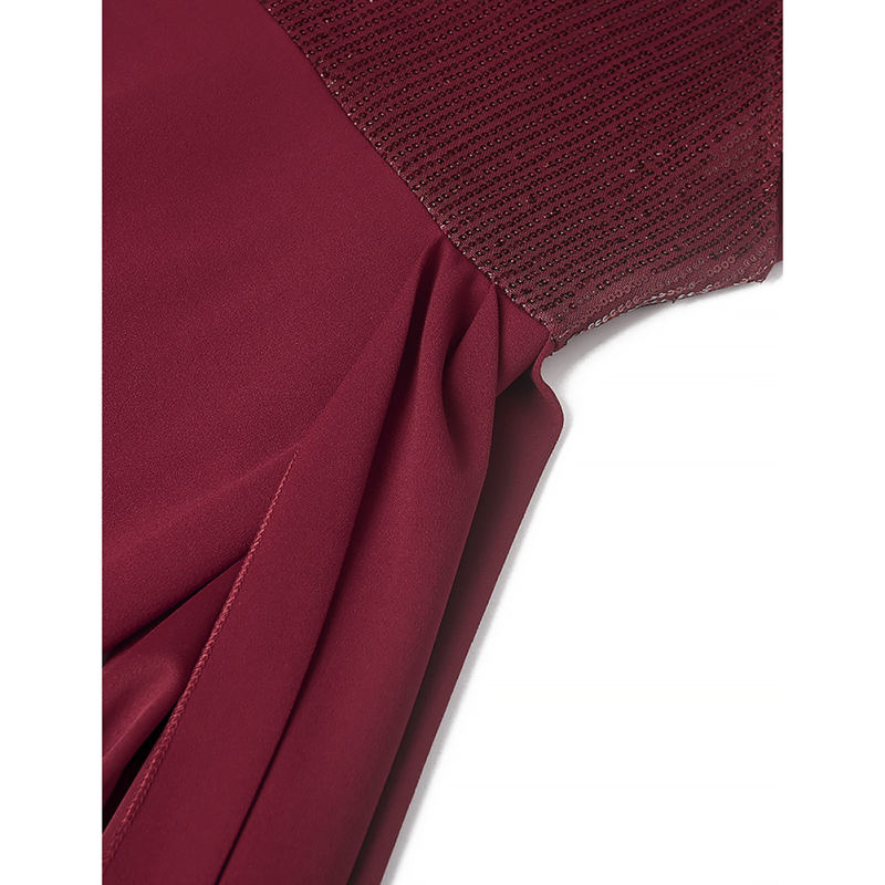 Wine Red Splicing Sequined One-shoulder Plus Size Evening Dress TQK311030-23