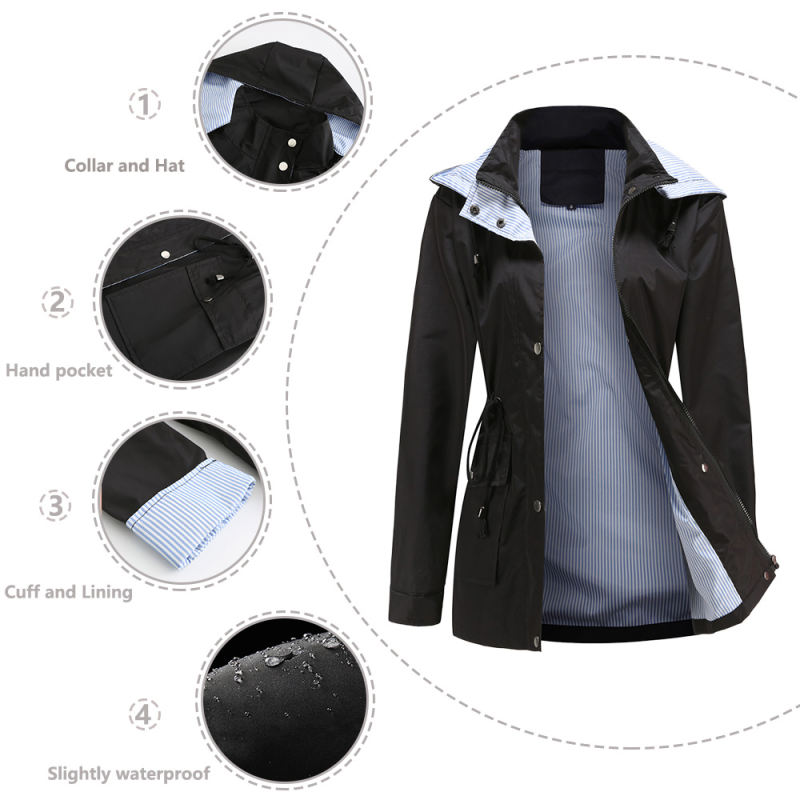 Black Hooded Detachable Windproof Plus Size Windbreaker TQK280123-2