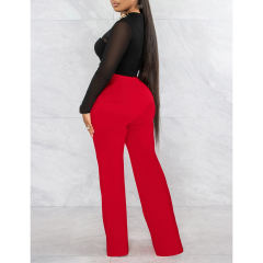 Red Back Zipper Straight Leg Pants TQV510001-3