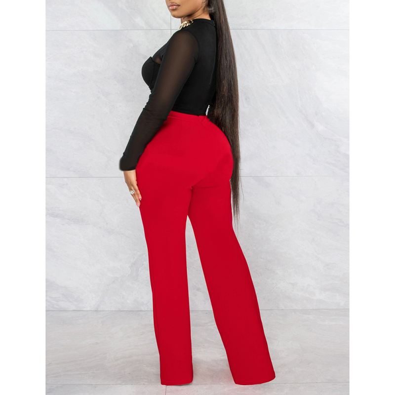 Red Back Zipper Straight Leg Pants TQV510001-3