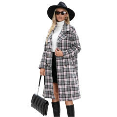 Pink Plaid Double Breasted Woolen Long Coat TQK280115-10