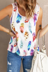 White Aztec Feather Tank Top LC256607-1