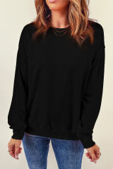 Black Plain Crew Neck Pullover Sweatshirt