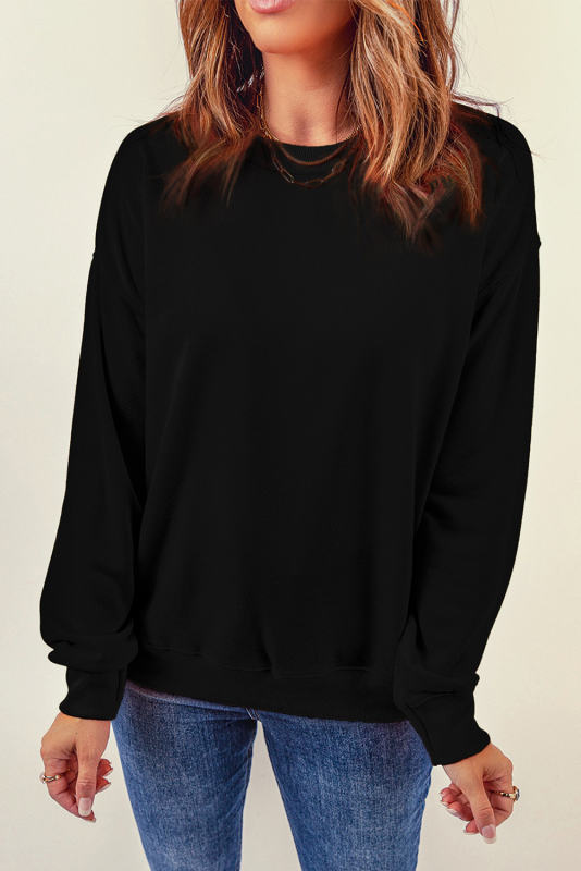 Black Plain Crew Neck Pullover Sweatshirt