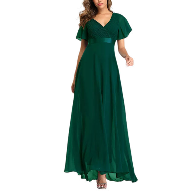 Green V Neck High Waist Swing Bridesmaid Dress TQK311075-9
