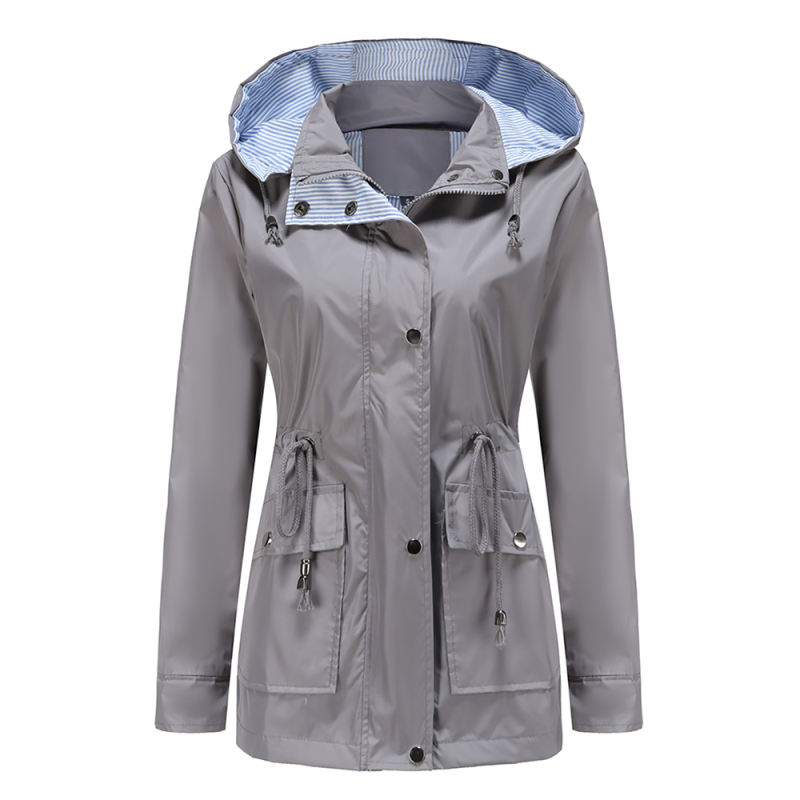 Gray Hooded Detachable Windproof Plus Size Windbreaker TQK280123-11