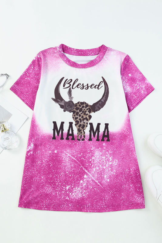 Rose Blessed MAMA Western Bull Graphic Bleached T Shirt LC25220311-6