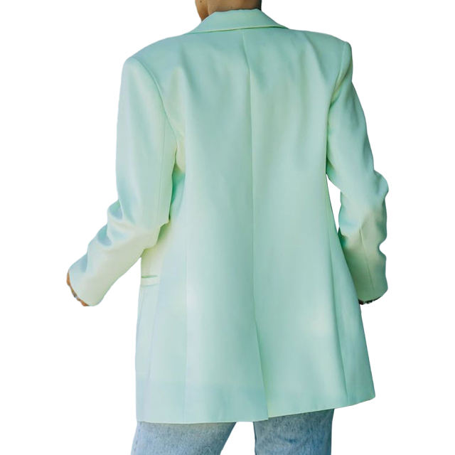 Light Green Candy Button Lapel Collar Long Sleeve Blazer TQK260052-28