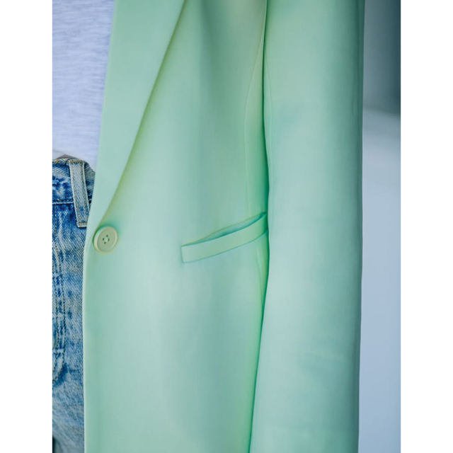 Light Green Candy Button Lapel Collar Long Sleeve Blazer TQK260052-28