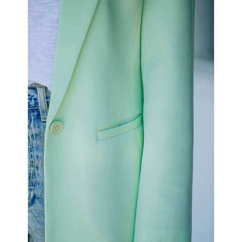 Light Green Candy Button Lapel Collar Long Sleeve Blazer TQK260052-28