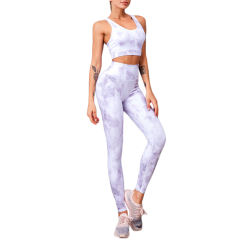 White Tie Dye Print Quick Dry Bra and Yoga Pant TQE990208-1
