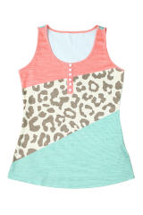 Leopard Color Block Button Casual Tank Top  LC2568590-20