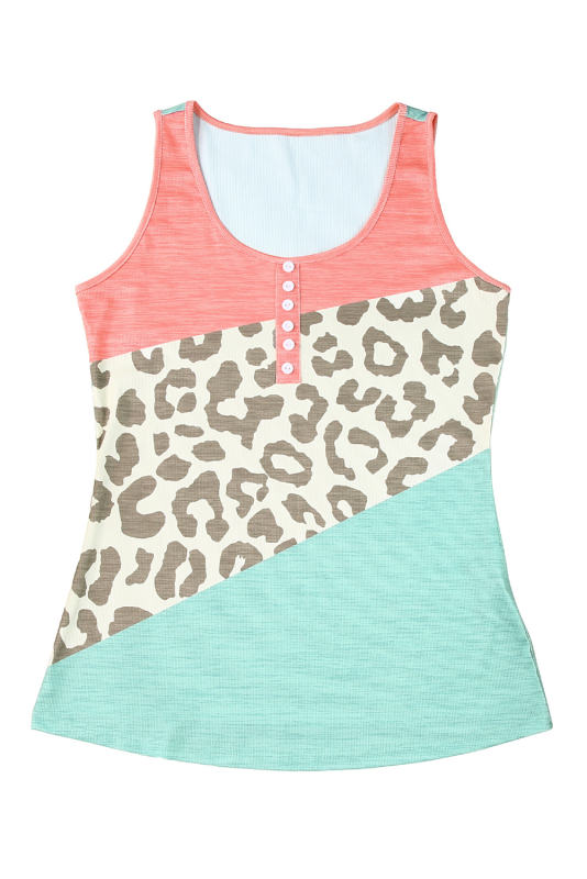 Leopard Color Block Button Casual Tank Top  LC2568590-20