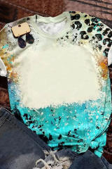 Sky Blue Leopard Tie-dye Bleached T-shirt LC25219912-4