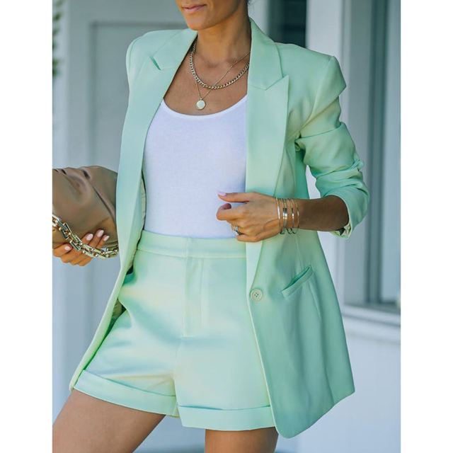 Light Green Candy Button Lapel Collar Long Sleeve Blazer TQK260052-28