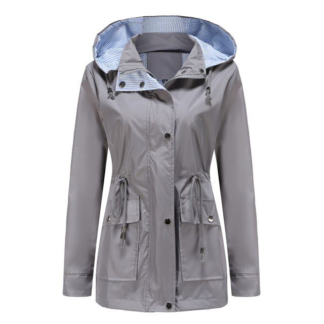 Gray Hooded Detachable Windproof Plus Size Windbreaker TQK280123-11