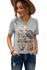 Gray Crew Neck Cartoon Letter Print Valentine Tee LC2522121-11