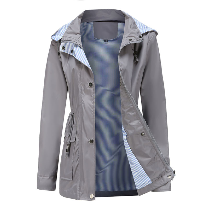 Gray Hooded Detachable Windproof Plus Size Windbreaker TQK280123-11
