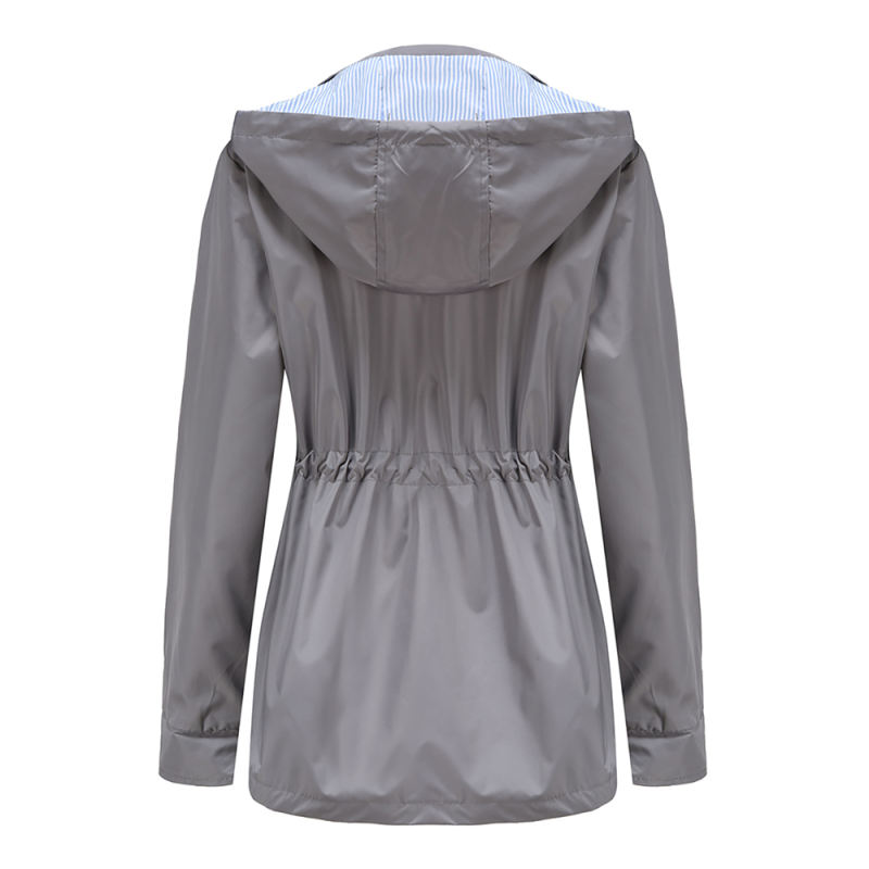 Gray Hooded Detachable Windproof Plus Size Windbreaker TQK280123-11