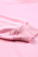 Pink Plain Crew Neck Pullover Sweatshirt
